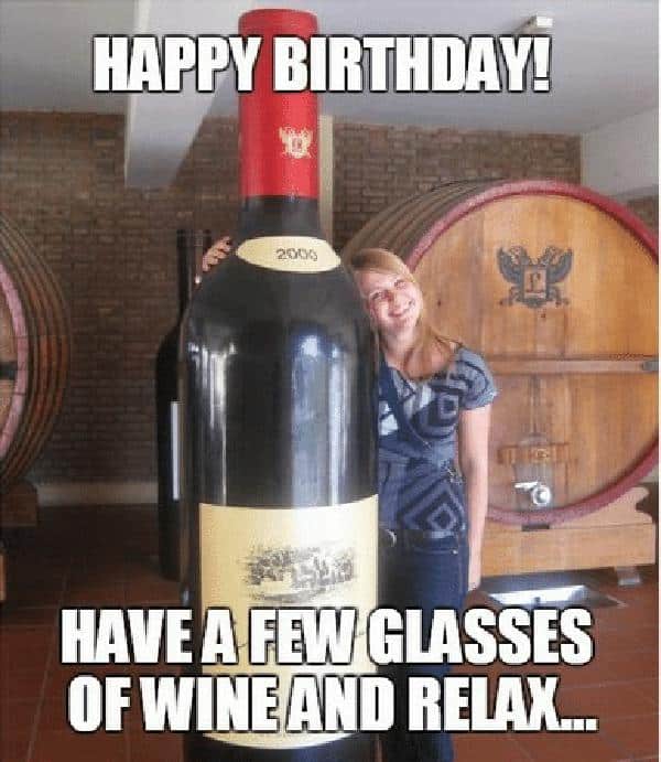 happy birthday wine few glasses meme