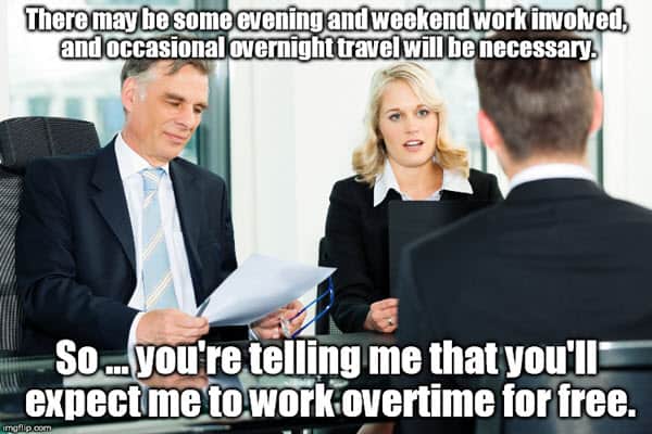 job interview overtime meme