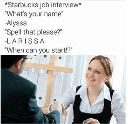 job interview starbucks meme