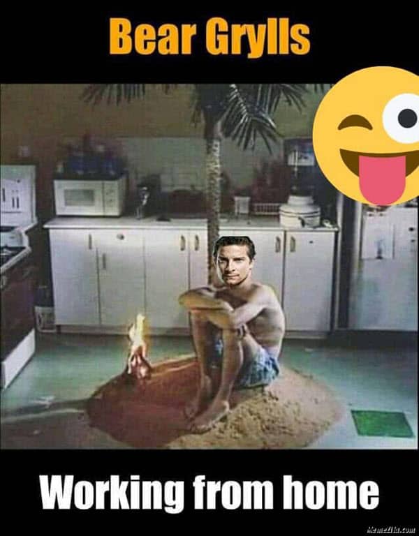 bear grylls working from home meme