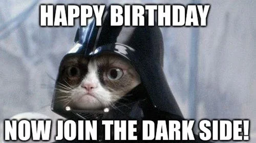 cat birthday join the dark side meme