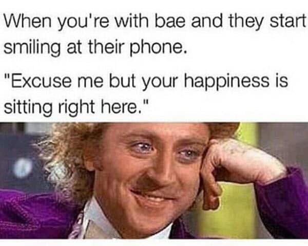 funny relationship smiling at their phone memes