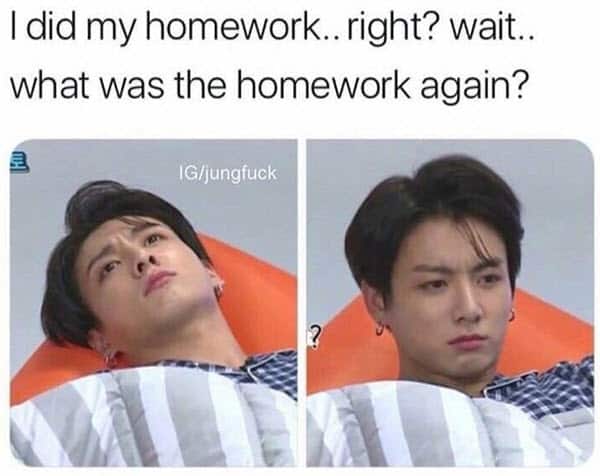 jungkook homework again meme