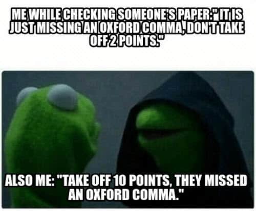 oxford comma evil kermit meme