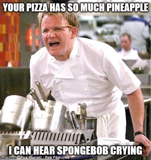 pizza with pineapple spongebob crying meme